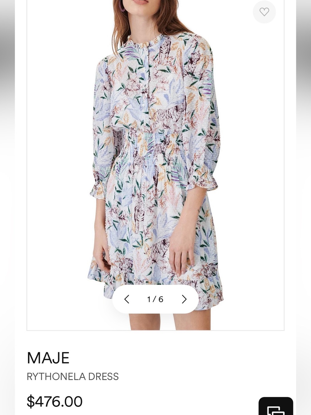 Maje Rythonela Smocked Printed Dress - Picture 2 of 10